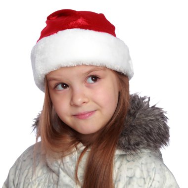 Bir Noel Baba'nın şapka neşeli bir kızla tatil portresi
