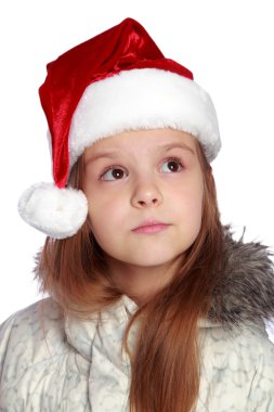 Bir Noel Baba'nın şapka neşeli bir kızla tatil portresi