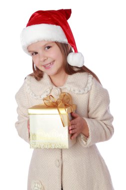 Noel Baba şapkası içinde güzel çocuk mutlu ve gülüyor