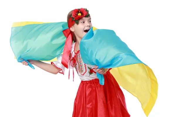 Fille ukrainienne avec le drapeau — Photo