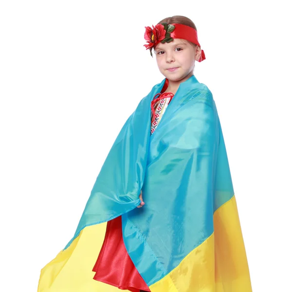 Chica ucraniana con la bandera — Foto de Stock