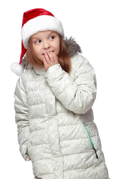 Portrait de vacances d'une fille joyeuse avec un chapeau de Père Noël — Photo