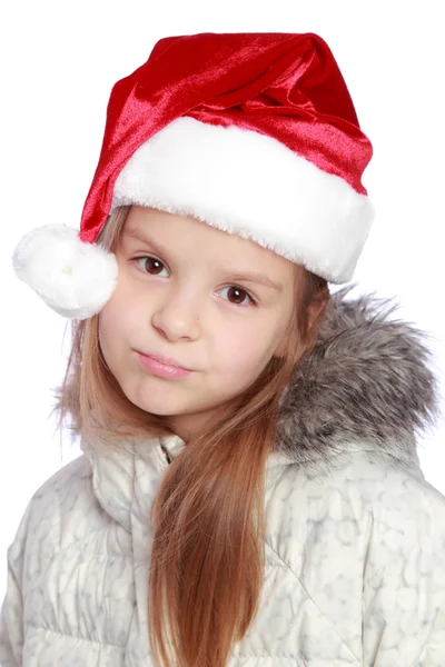 Ritratto di ragazza allegra con cappello di Babbo Natale — Foto Stock