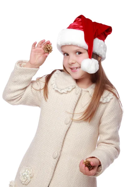 Roztomilé dítě v Santa hat je šťastný a směje se — Stock fotografie