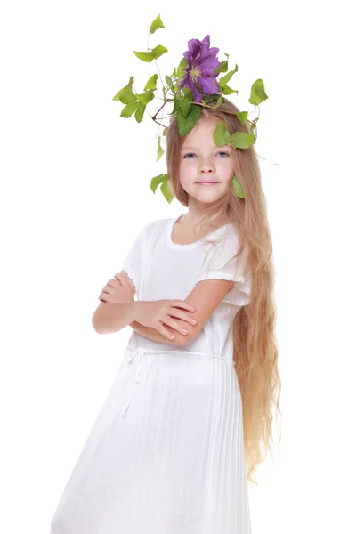 Little girl and flower — Stock Photo, Image