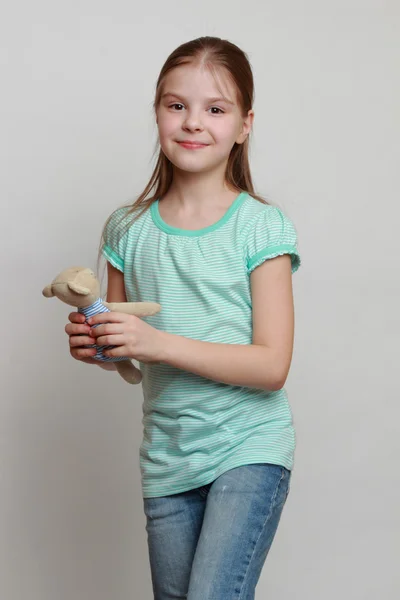 Kid and toy bear — Stock Photo, Image