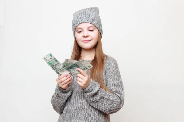 Kid and cash — Stock Photo, Image