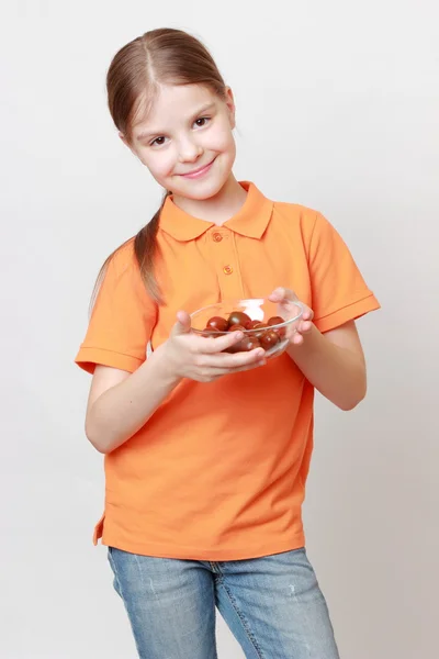Criança adorável em tema de comida — Fotografia de Stock