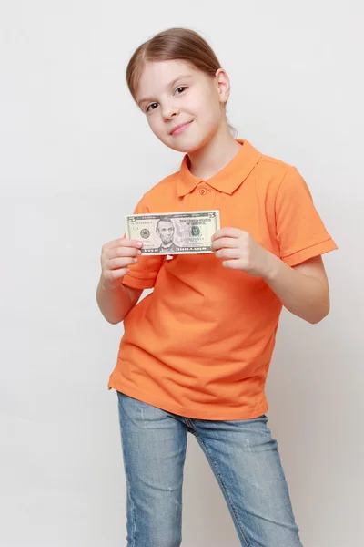 Niño y dinero en efectivo — Foto de Stock