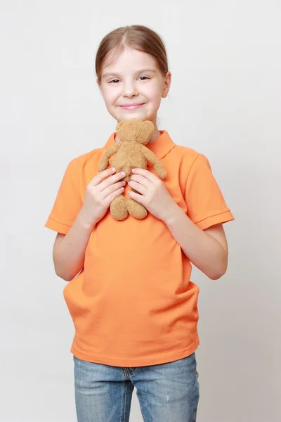 Kid and toy bear — Stock Photo, Image