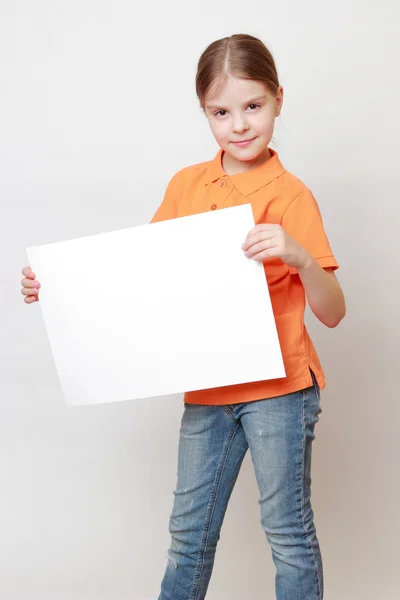 Kid holding white blank — Stock Photo, Image