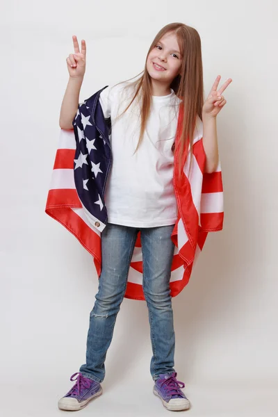 Kid and US flag — Stock Photo, Image