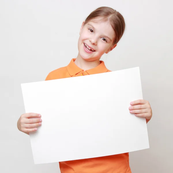 Kid and white blank — Stock Photo, Image