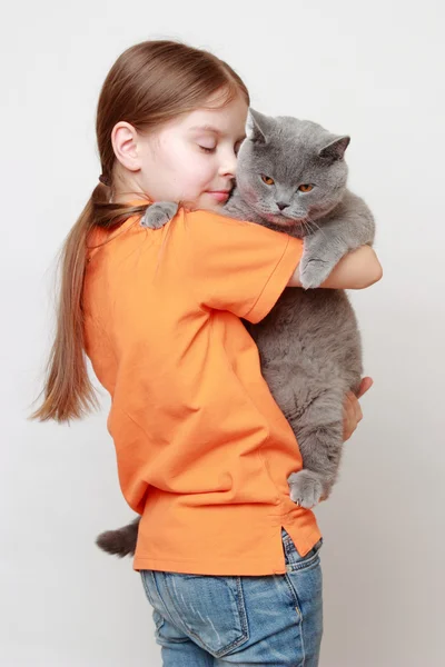 Kid and cat — Stock Photo, Image