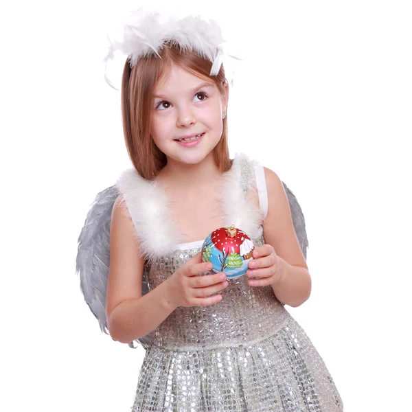 Pretty smiley angel  with Christmas decoration — Stock Photo, Image