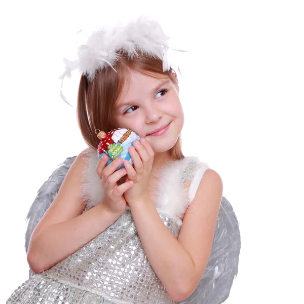 Pretty smiley angel  with Christmas decoration — Stock Photo, Image