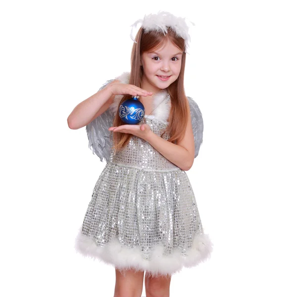 Pretty smiley little angelic girl holding lovely cat — Stockfoto