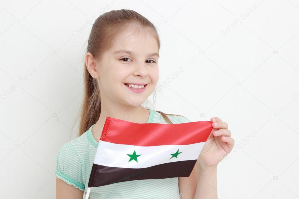 Pretty kid with Syria flag