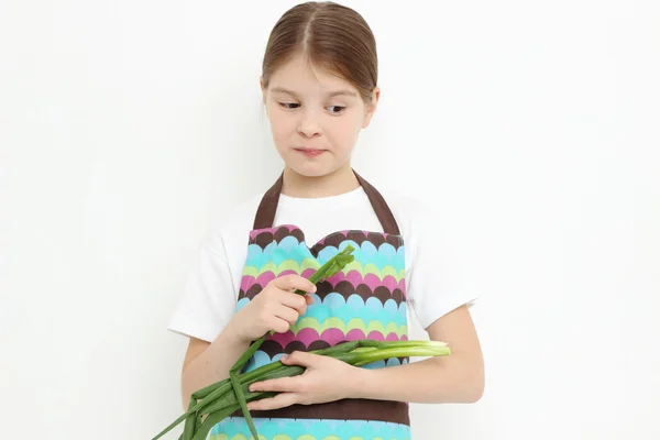 Adolescente chica en comida tema — Foto de Stock