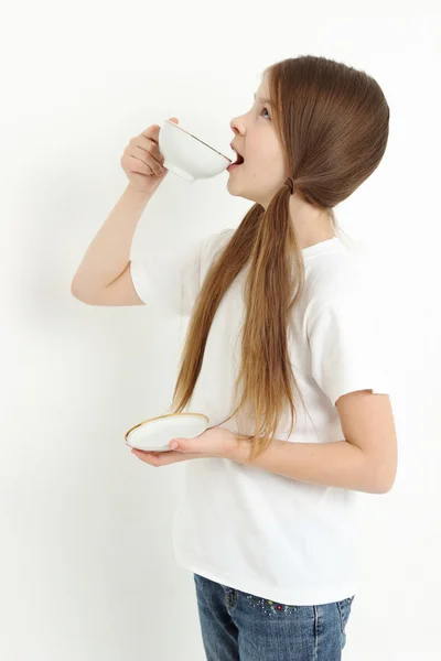 Adolescente chica en comida tema — Foto de Stock