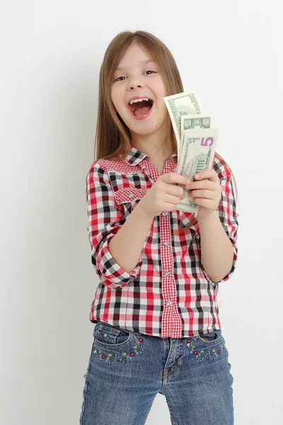 Teen girl and dollars — Stock Photo, Image