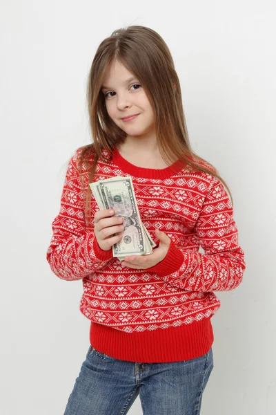Κορίτσι και δολάρια — Φωτογραφία Αρχείου