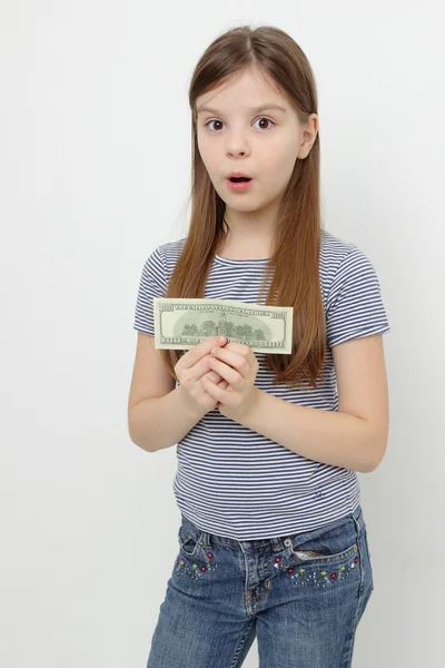 Kleines Mädchen und Dollars — Stockfoto