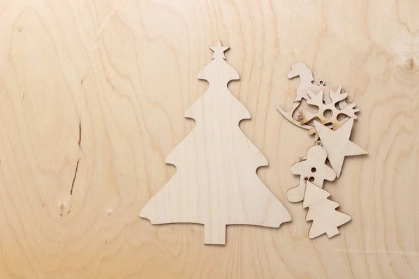 Zbliżenie Świąteczny Wystrój Drewniany Stół — Zdjęcie stockowe