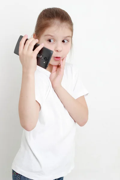 Jolie Petite Fille Téléphone Portable — Photo