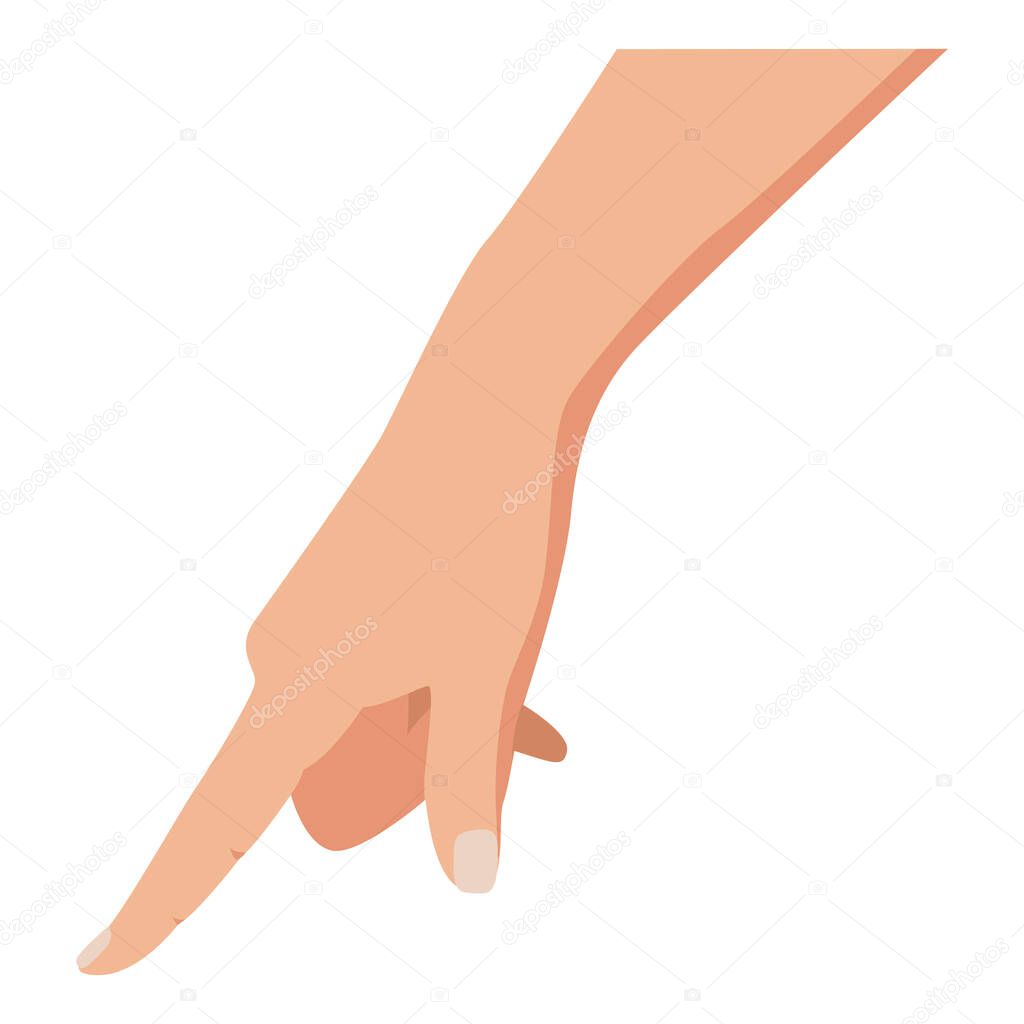 Pointing or pressing hand. Hand touch. Tapping finger. Isolated on white. Flat style. Easy to edit. White background. Vector Illustration