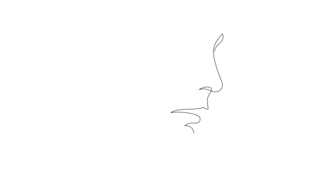 Auto dessin simple animation d'un seul dessin continu d'une ligne de visage féminin. Beauté fille ou portrait de femme. Dessin à la main, lignes noires sur fond blanc. — Video