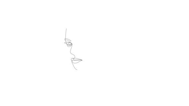 Auto dibujo animación simple de una sola línea continua dibujo de la cara femenina. Chica de belleza o retrato de mujer. Dibujo de líneas negras sobre un fondo blanco. — Vídeo de stock