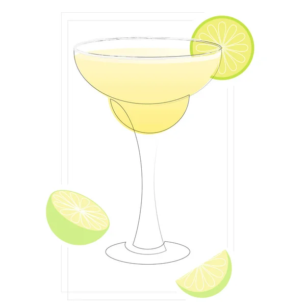 Continuous one line drawing of alcohol cocktail margarita. Linear stylized. Minimalist. Summer concept. — Stock Vector