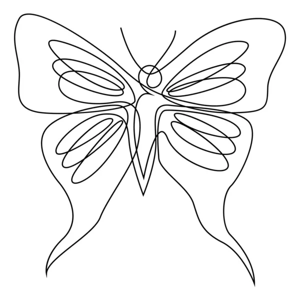 Silueta de diseño de mariposa de una línea. Minimalismo dibujado a mano estilo vector ilustración — Vector de stock