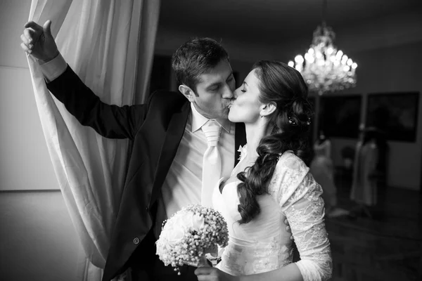 Hermosa boda pareja besándose — Foto de Stock