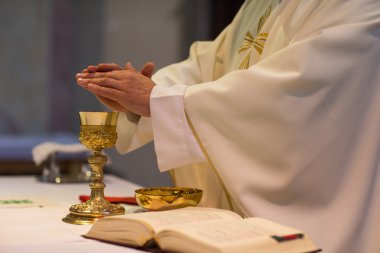 Priest during a wedding ceremony/nuptial mass  clipart