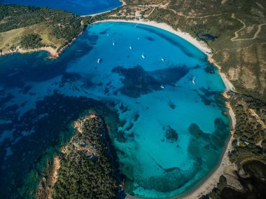 Muhteşem Rondinara Beach Corsica havadan görünümü
