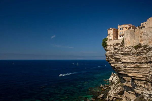 Aerial View Old Town Bonifacio Limestone Cliff South Coast Corsica — Stock Photo, Image