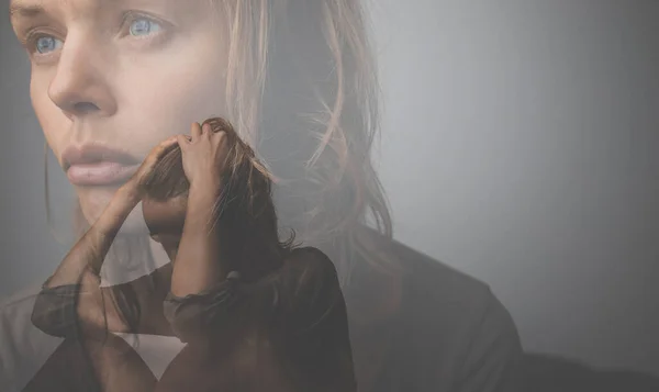 Depressed Anxious Young Woman Facing Harsh Life Situation Suffering Mental — Stock Photo, Image