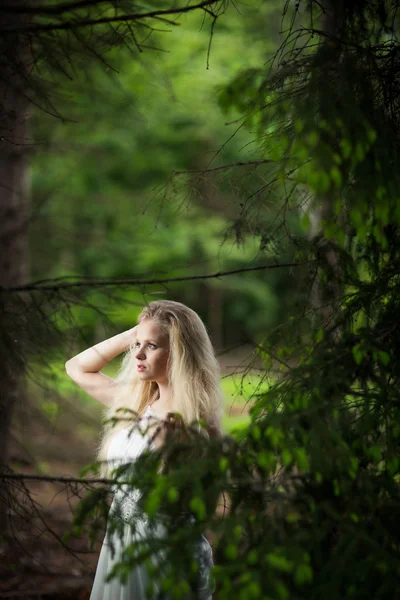 Bella sposa in una foresta — Foto Stock