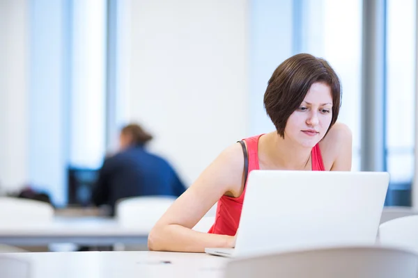 College student dziewczyna studiuje w bibliotece — Zdjęcie stockowe