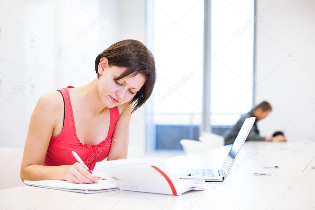 College student girl studying in the library