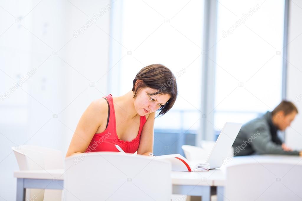 College student girl studying in the library