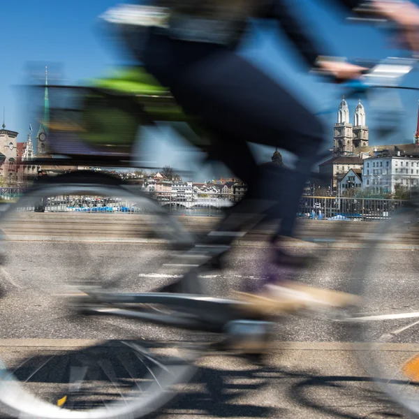 Zurich with motion blurred city traffic — Stock Photo, Image