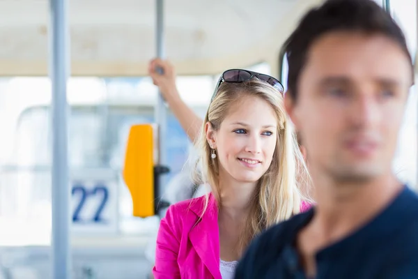 Jonge vrouw op een tram — Stockfoto