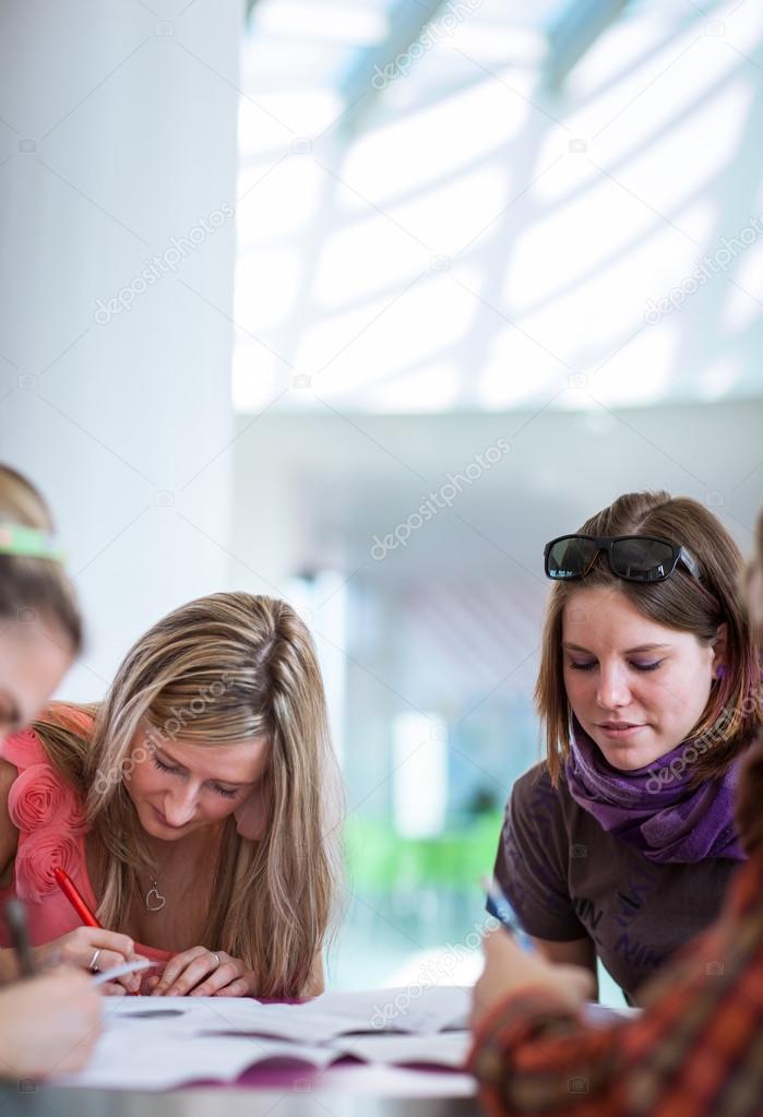 Group of college or university students during a brake