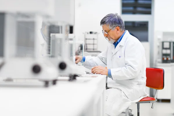 Senior male researcher carrying out scientific research in a lab — Stock Photo, Image