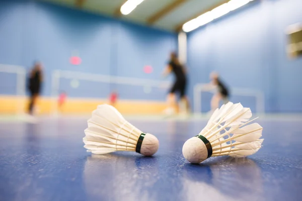 Badminton badminton baner med spillere konkurrerende - Stock-foto