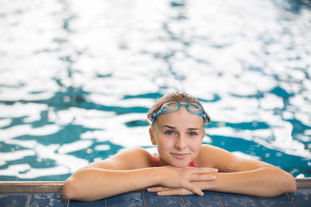 Female swimmer in an indoor swimming pool