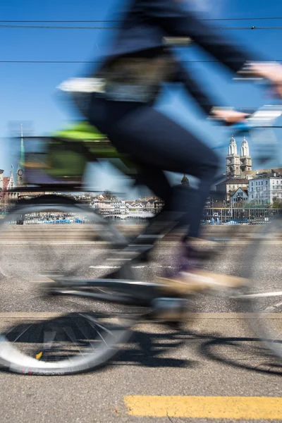 Zurich cityscape with motion blurred city traffic — Stock Photo, Image